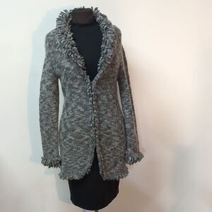 Vintage 90s-Y2K Gray Fringe Cardigan Phoebe Buffay